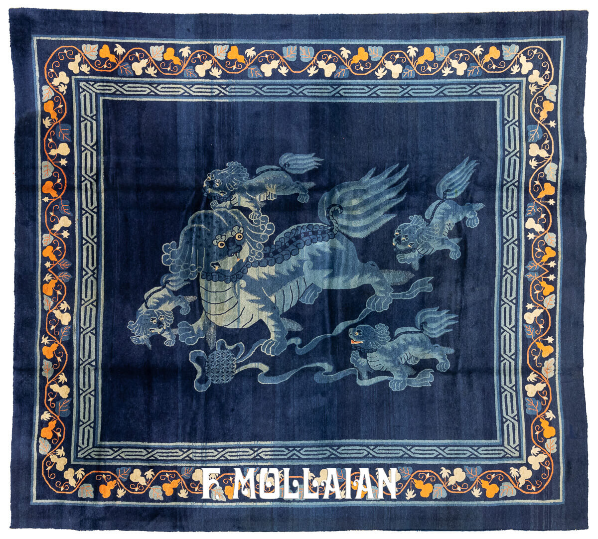 Antique Peking Carpet Foo Dog Blue Field Color n°:96998490